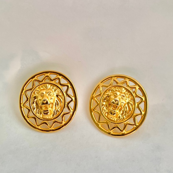 Vintage 1980s Anne Klein Lion Logo Gold Earrings Anne Klein Statement Earrings - Picture 6 of 9